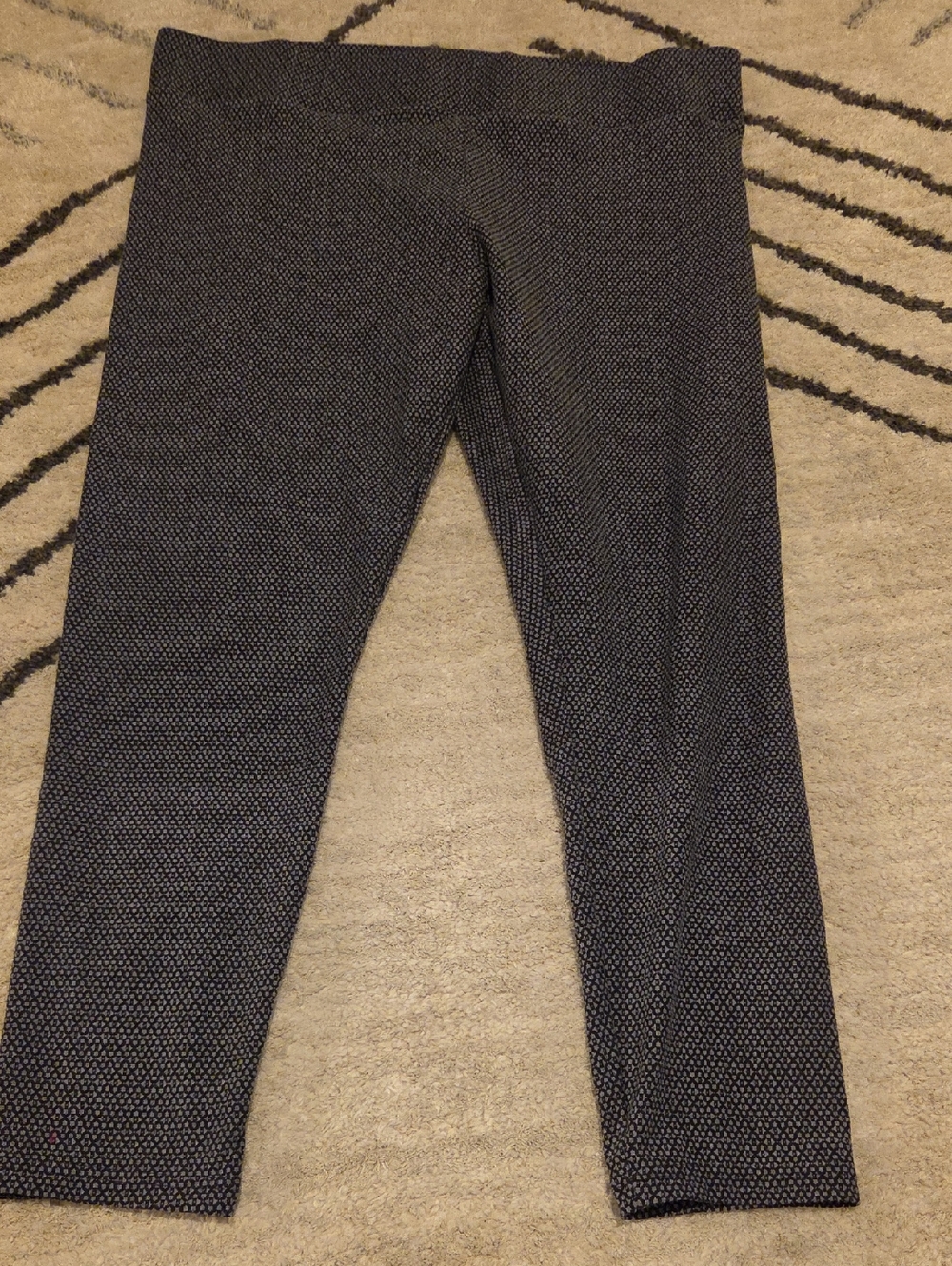 LOFT Black Leggings with Gray Microdot Waistband